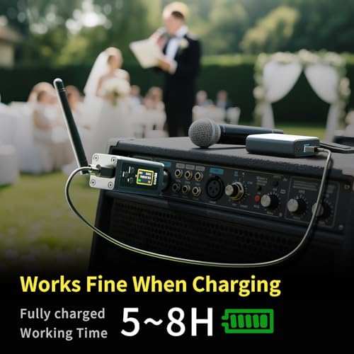 UHF Wireless XLR Transmitter and Receiver with Dual Antennas, 470ft Range, Auto Channel Scanning, Plug-on Wireless Mic Adapter for Audio Mixer