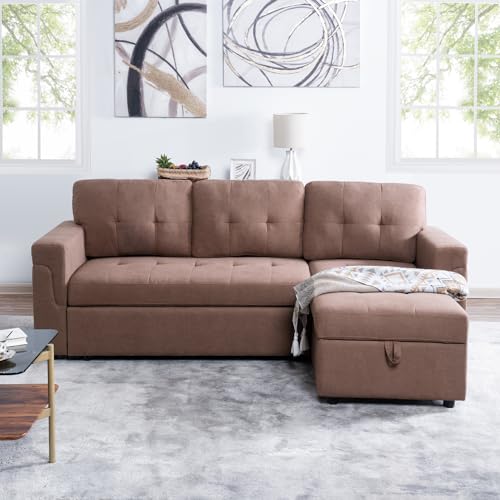 Naomi Home Reversible Sleeper Sectional Sofa Storage Chaise Velvet/Dark Gray