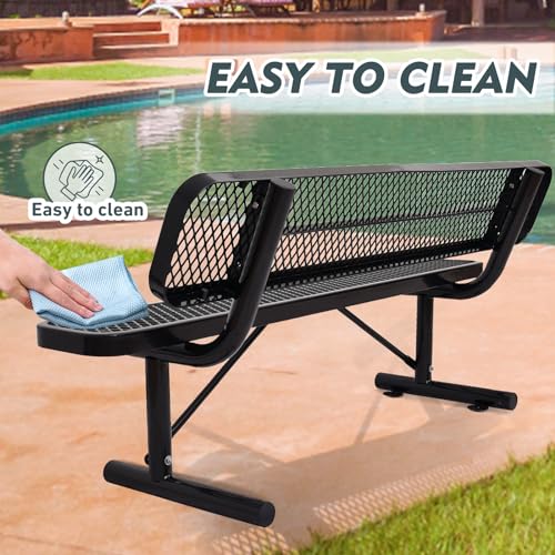 8FT Heavy Duty Park Bench with Back Portable Frame, Outdoor Metal Park Bench with Backrest, Steel Mesh Outdoor Bench for Garden, Lawn, Patio, Porch