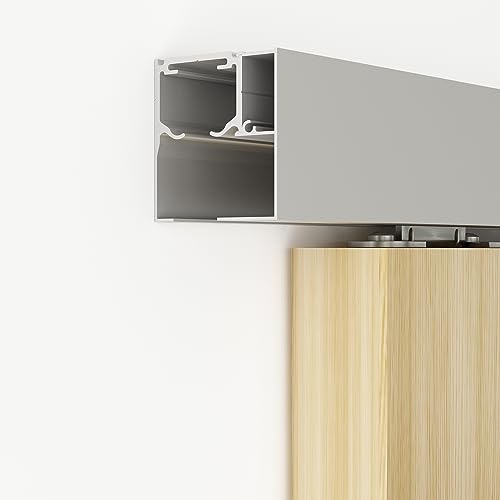 JUBEST 6FT Sliding Barn Door Track Kit, Aluminium Box Rail Wall Mounted Hidden Barn Door Hardware Kit, for Various Modern Doors, Easy to Install