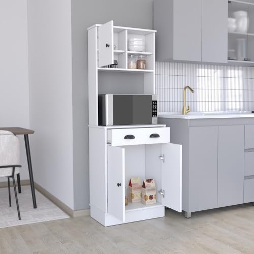 Wekity Microwave Storage Stand with 3-Doors and Drawer