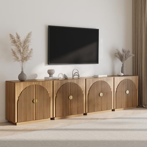 BELLEZE 65 Inch Fluted Buffet Cabinet with Storage, Symmetrical Arc Accent Sideboard Large Console Table for Dining Room, Kitchen
