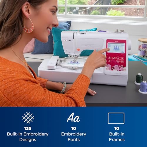 Brother PE545 Embroidery Machine, Wireless LAN Connected, 135 Built-in Designs, 4" x 4" Hoop Area, Large 3.7" LCD Touchscreen, USB Port