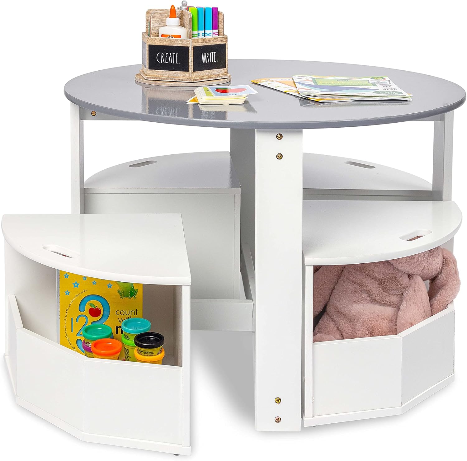 Milliard Kids Table and Chair Set- Activity Play Table for Toddlers-Round Nesting Design with 4 Storage Stools
