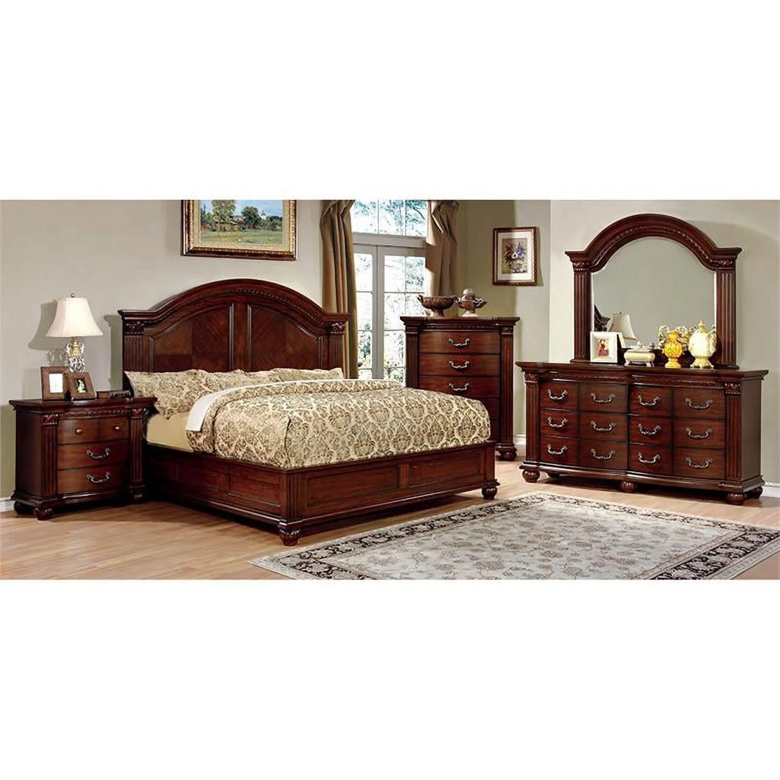 Furniture of America Sorella 2-Piece Wood Dresser and Mirror in Cherry
