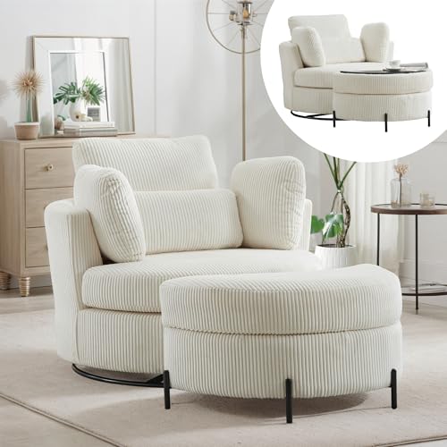 Chifee & Vingol 42.2" Oversized Swivel Accent Chair Round Barrel Chair,Chenille,Beige