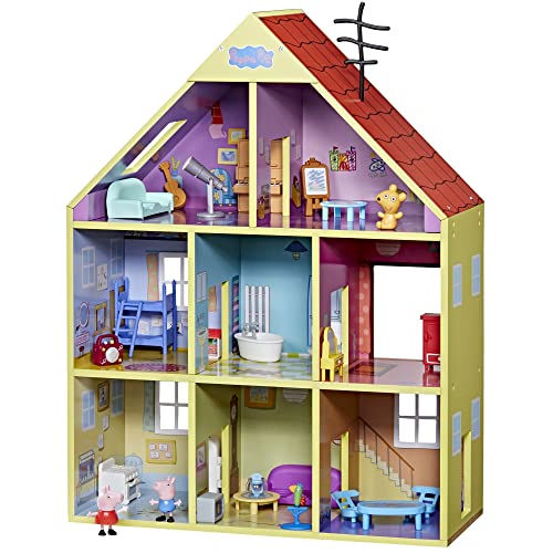 Peppa Pig Wooden Deluxe Playhouse, 8 Rooms, Includes 2 Fun Figures and 29 Accessories, Made of Responsibly Sourced Wood