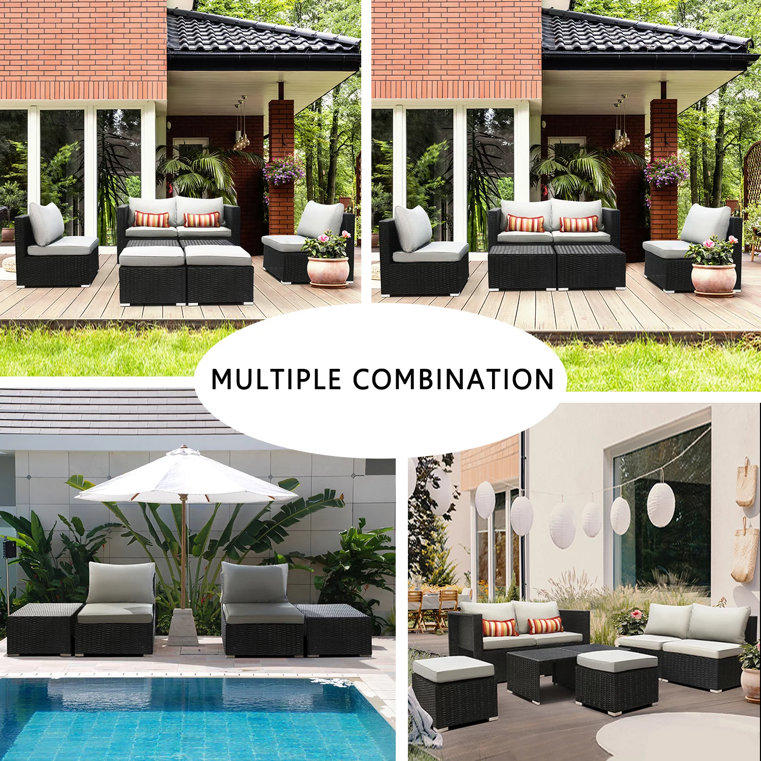8 PCS Fully Assembled Patio Furniture Sets Outdoor Sectional Sofa Furniture Outside Couch Conversation Sets Space Saving Deep Seating with Back