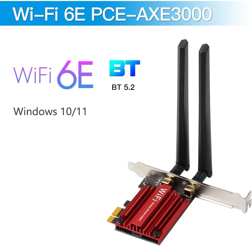 PCE-AXE3000 WiFi 6E PCI-E Gaming Card Tri-Band AX210 Desktop BT5.2 Wireless Adapter 5400Mbps WiFi 802.11AX 160MHZ AX210NGW PCIe Network Card Support