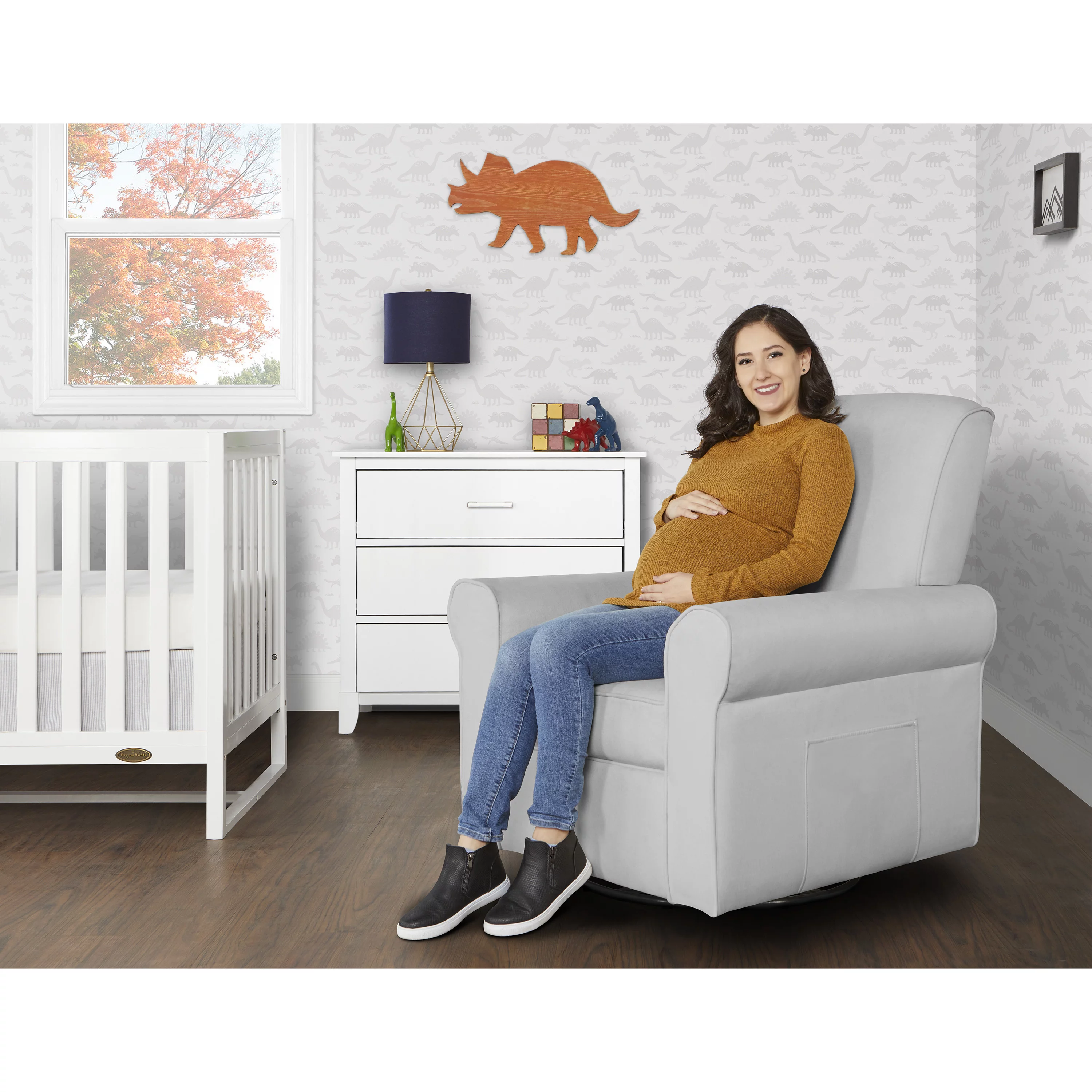 Evolur London Upholstered 360 Swivel l Glider I Rocker I Nursery Glider I Durable Soft Fabric in Gray Finish