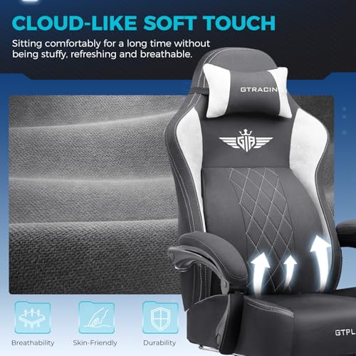 GTPLAYER Big and Tall Gaming Chair Breathable Fabric Computer Chair with Strong Lumbar Support, Comfortable Office Chairs with Pocket Spring Cushion