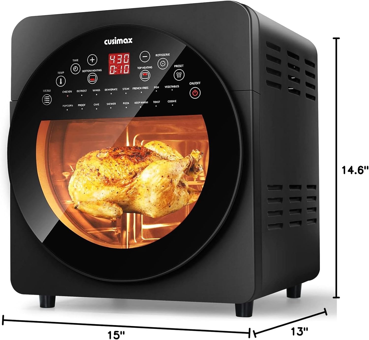 CUSIMAX Air Fryer Toaster Oven, 15.5 Quart Air Fryer Combo, 16-in-1 Air Fryer Toaster Oven, Large Convection Roaster with Rotisserie & Dehydrator