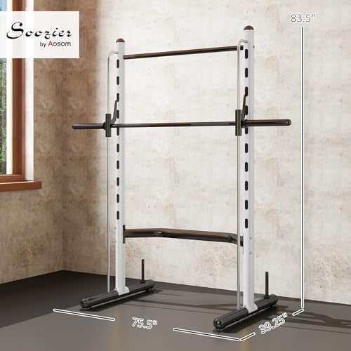 Soozier Squat Rack with Pull-Up Bar, Adjustable Power Rack with Barbell Bar, Multi-Functional Bench Press Rack for Home Gym Strength Training