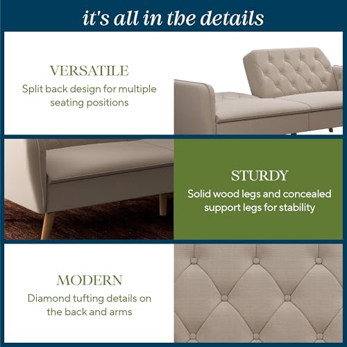 Novogratz Tallulah Memory Foam Futon, Convertible Couch, Camel Faux Leather