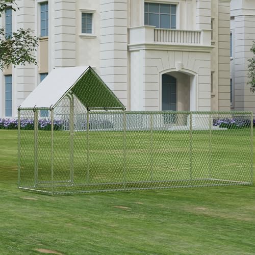 Chicken Coop, Large Metal Chicken Run, Outdoor Chicken Pen with Waterproof and Anti-UV Cover, Walk-in Chicken House with Lockable Door, for Yard