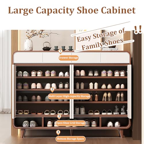 Shoe Cabinet with Drawers and Doors, Wooden Shoe Storage Cabinet with Adjustable Shelves, 5 Tier Shoes Rack Retro Shoe Organizer for Entryway