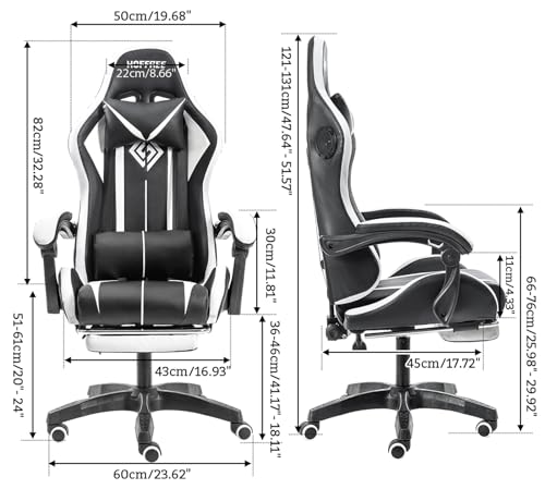 HOFFREE RGB Gaming Chair with Speakers Massage Computer Gaming Chair with LED Lights and Footrest High Back Video Game Chair for Adults Blue and Black