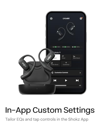 SHOKZ OpenFit - Open-Ear True Wireless Bluetooth Headphones with Microphone, Earbuds with Earhooks, Sweat Resistant, Fast Charging, 28HRS Playtime