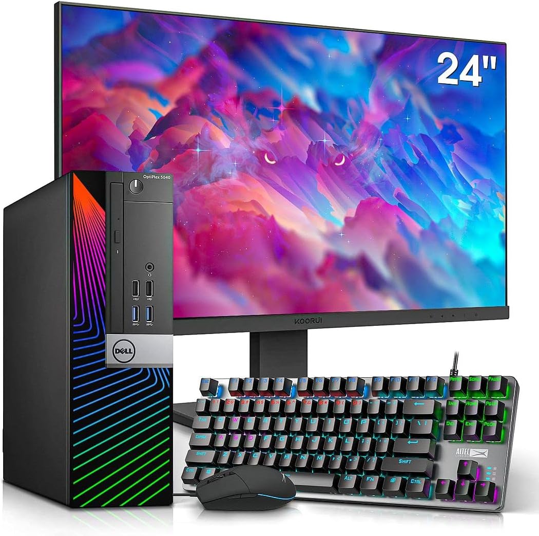 Dell Gaming PC Desktop Computers with 24 Inch Koorui Monitor Bundle, GT 1030 2GB GDDR5, Intel Core i7-6700,16GB Ram 512GB SSD, Built-in WiFi Ready