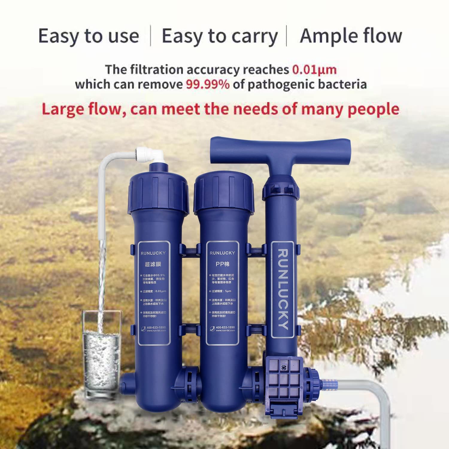 Large Portable Hand Pump Camping Water Filter