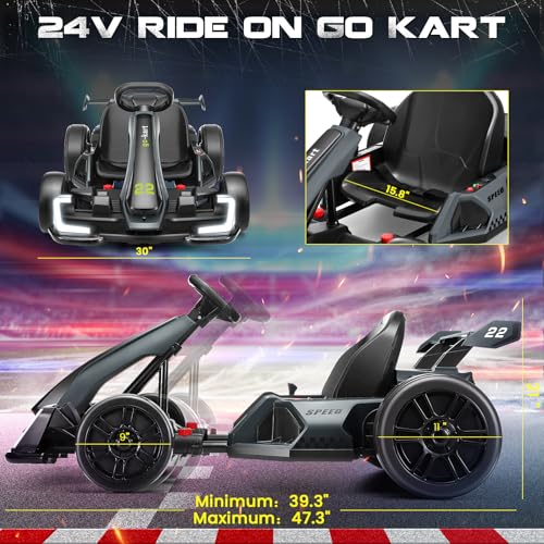 Hikole Go Kart Electric Drift Kart Car, 24V Crazy Go Cart for Kids with Adjustable Seat, 3 Speed Mode, Fast 300W Motor, 8.5 MPH
