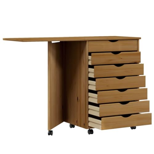 Foldable Design Rolling Cabinet with Desk, Folding Computer Desk with 7 Storage Drawers,Mobile Home Office Desk Study Writing Desk with Smooth Wheels