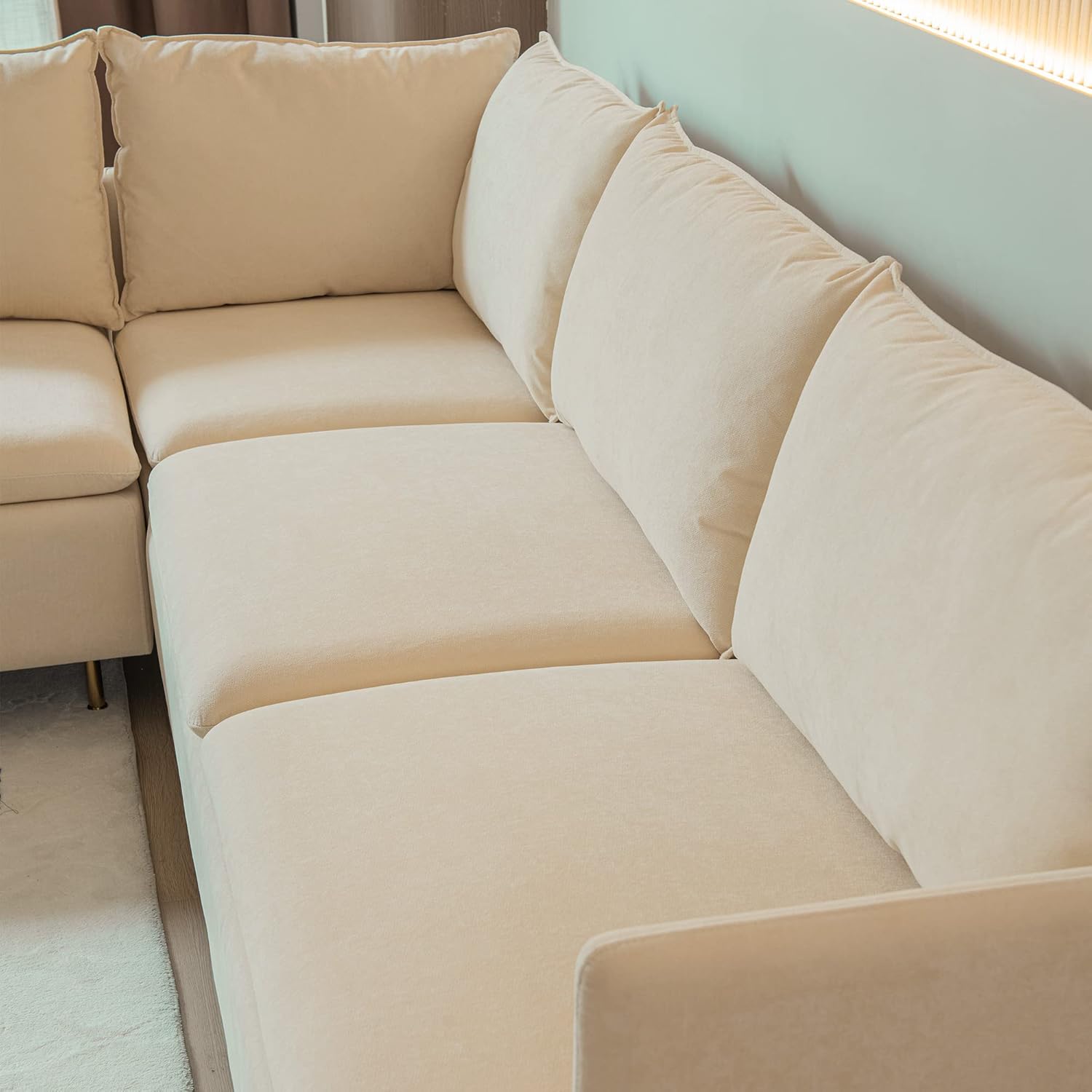 Modular L Shaped Corner Sofa,Left Hand Facing Sectional Couch,Beige Cotton Linen 90.9''