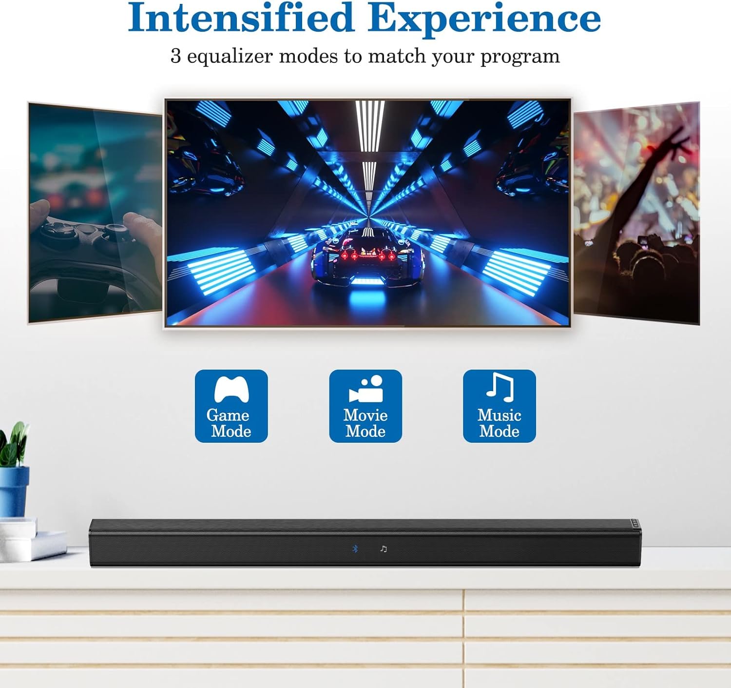 TV Soundbar, Wired & Wireless Bluetooth 5.0 Stereo Sound bar for TV, Three Equalizer Mode Audio Speaker for TV, Optical/Aux/RCA Connection