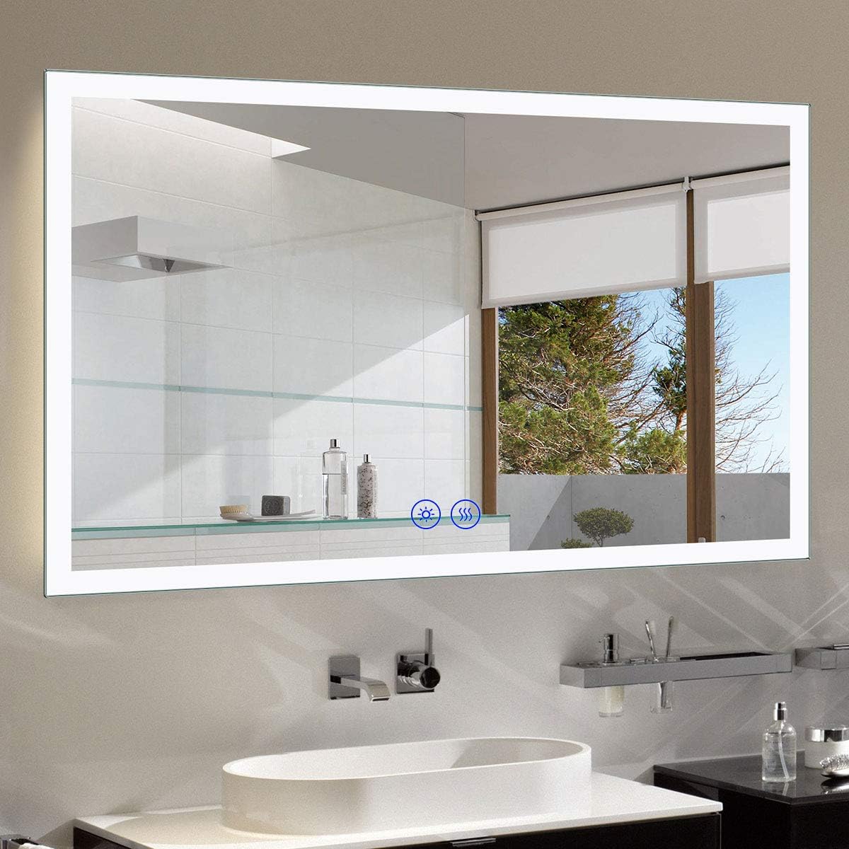 Dimmable LED Bathroom Mirror with Anti-Fog Function, 36x28 in Vertical & Horizontal Mount Illuminated Mirror with Touch Button, CRI>90