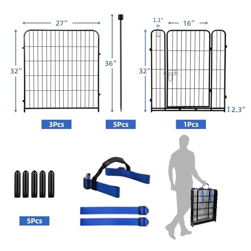ADAVIN Tall Garden Fence with Gate, 48 in(H) 8 Panels Heavy Duty Iron Metal Animal Barrier Fence, Indoor Dog Playpen, Temporary Fencing