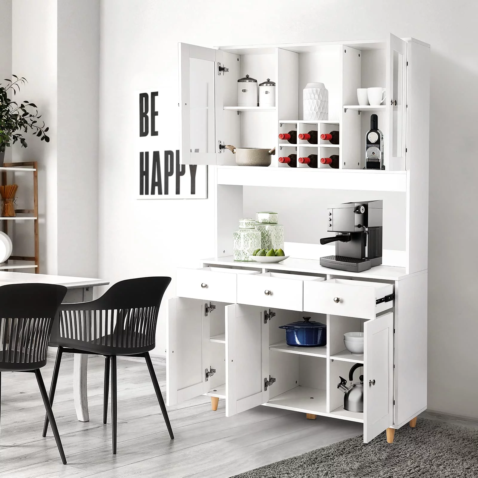 RichYa 71.2" Kitchen Pantry Cabinet Freestanding Large Storage Microwave Wine Cabinets White