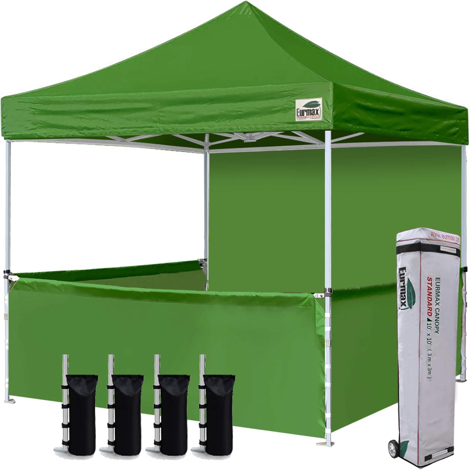 Eurmax USA 10'x10' Ez Pop-up Booth Canopy Tent Commercial Instant Canopies with 1 Full Sidewall & 3 Half Walls and Roller Bag