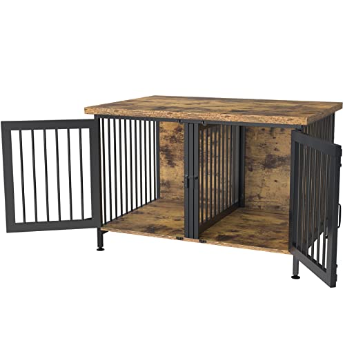 GDLF Double Dog Crate with Divider for 2 Small or 1 Dog, Furniture Style Kennel Indoor Cage with Removable Panel (Int.dims:36.2”Wx24.5”Dx21”H), Black