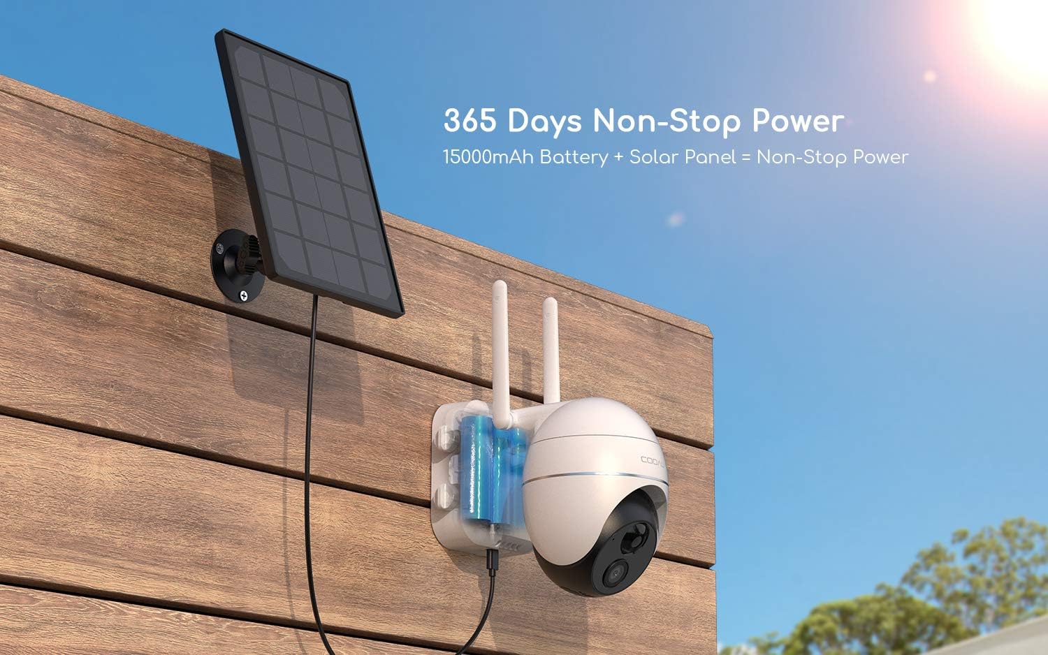 Security Camera Outdoor, Wireless WiFi 360° Pan Tilt Zoom Solar 15000mah Battery Powered Home Cameras with Night Vision, Motion Detection