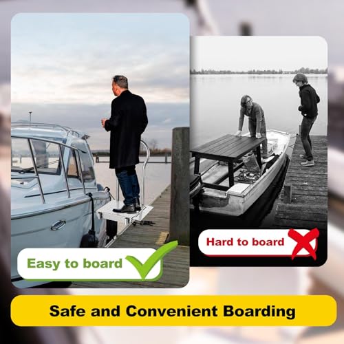Folding Boat Boarding Platform with Handrail 500LBs Load Dock Step Dock Extension Ramp to Step Up Down Non-Slip Heavy Duty Steel rustproof with