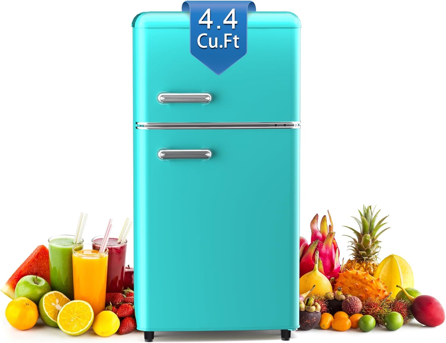 Compact Retro Fridge with Freezer for Bedroom, 4.4 Cu. Ft. Retro Mini Fridge with Separate Freezer