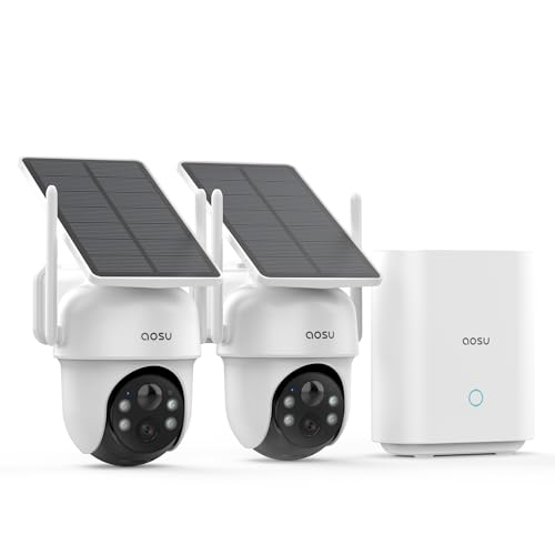 AOSU Security Cameras Outdoor Wireless, No Subscription, Solar-Powered, Home Security Cameras System with 360° Pan & Tilt, Auto Tracking