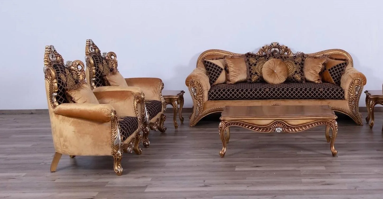 Royal Luxury Black & Brown Gold EMPERADOR Sofa Set 3 EUROPEAN FURNITURE Classic