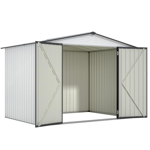 6x4 ft Small Outdoor Metal Storage Shed with Floor Frame & Lockable Door, Heightened Entry Garden Tool Shed for Backyard, Durable Galvanized Steel