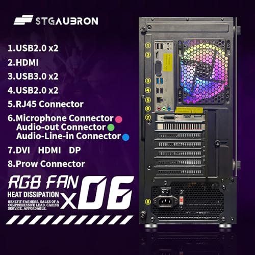 STGAubron Gaming PC Computer Desktop, GeForce RTX 2060 Super 8G, Intel Core I7 8th up to 4.1GHz, 16G DDR4, 1T SSD, WiFi 6 & BT 5.2, RGB Fan x6