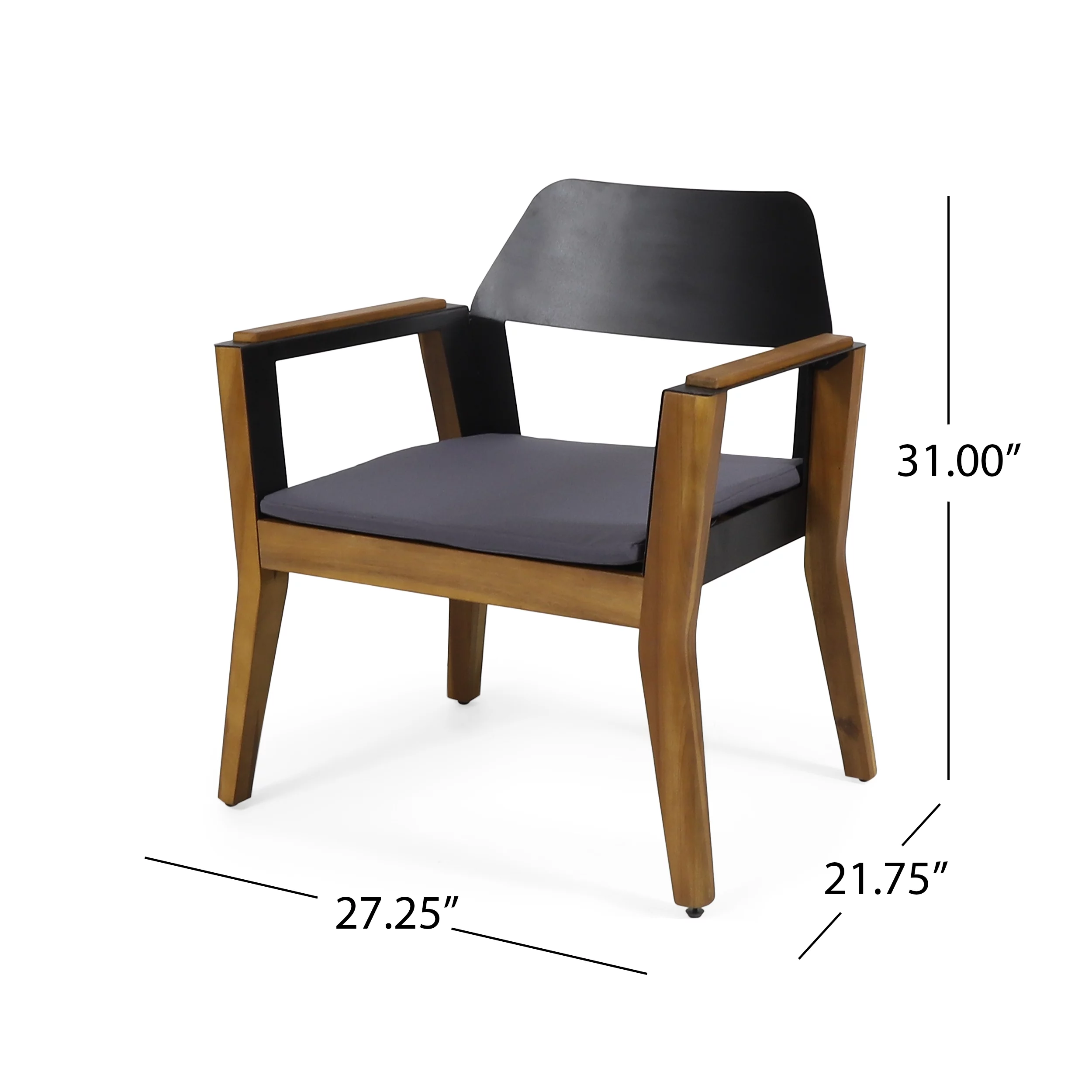 GDF Studio Osean Outdoor Acacia Wood Club Chairs with Cushion, Set of 4, Teak, Black, and Dark Gray
