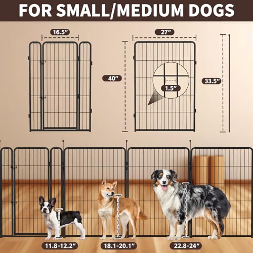 mestyl Dog Play Pen Indoors, Heavy Duty Metal Puppy Playpen, Portable Dog Exercise Pen Temporary Pet Fence with Gate
