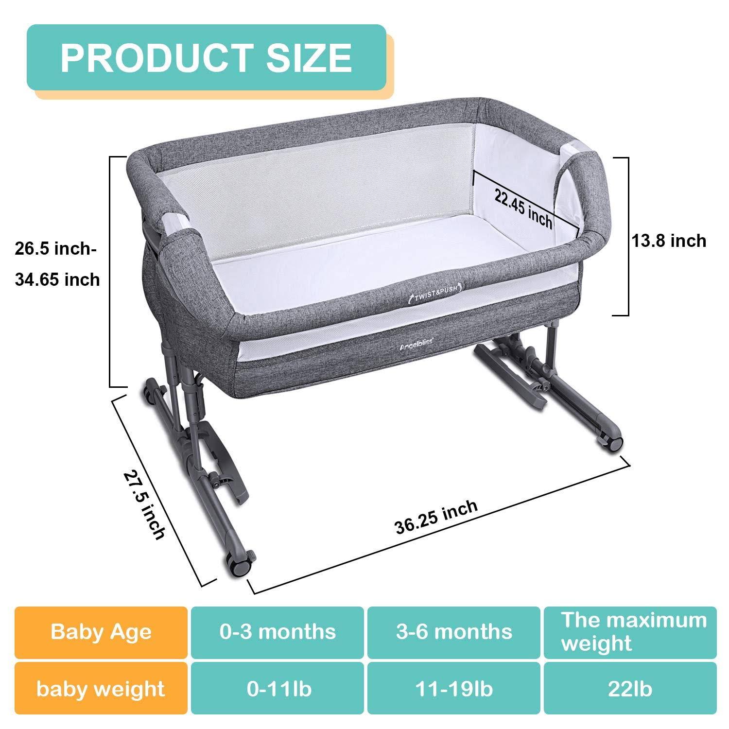 Angelbliss Beside Me Dreamer 3-in-1 Baby Bassinet u0026 Bedside Sleeper with Cradle Mode,Portable Co-Sleeping Crib with 10 Heigh