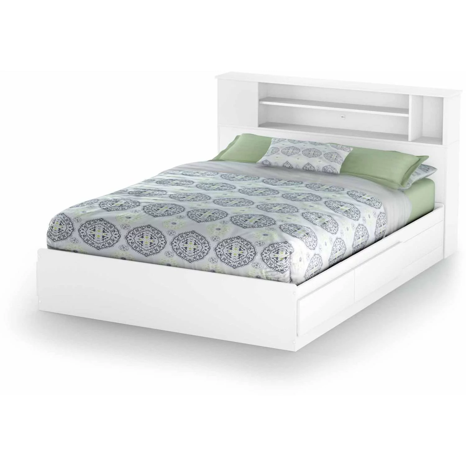 South Shore Fusion Wood Full Queen Bookcase Headboard in White