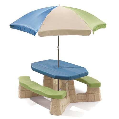 Step2 Naturally Playful Kids Picnic Table with Removable Umbrella, Indoor/Outdoor Toys, Fits 6 Children, Made of Durable Plastic