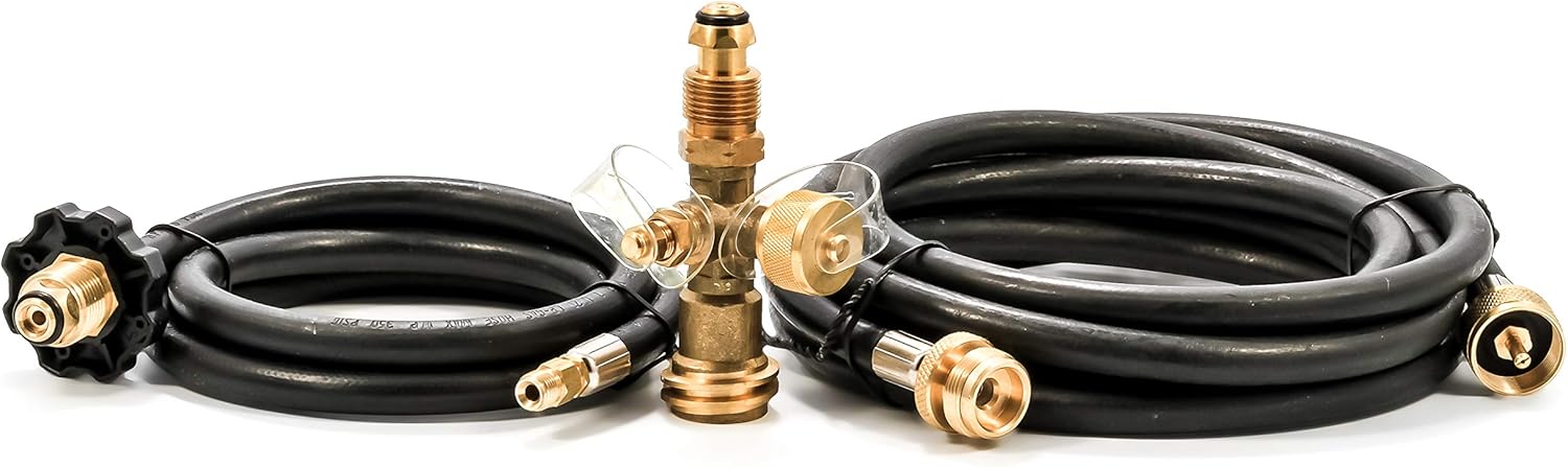 Camco Propane Brass 4 Port Tee- Comes with 5ft and 12ft Hoses