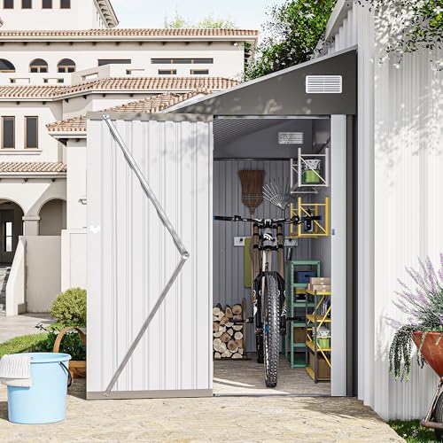 4×8 FT Outdoor Metal Storage Shed,Heavy-Duty Lean to Storage Shed with Floor Base,Garden Tool Metal Storage House W/Lockable Door and 2 Air Vents