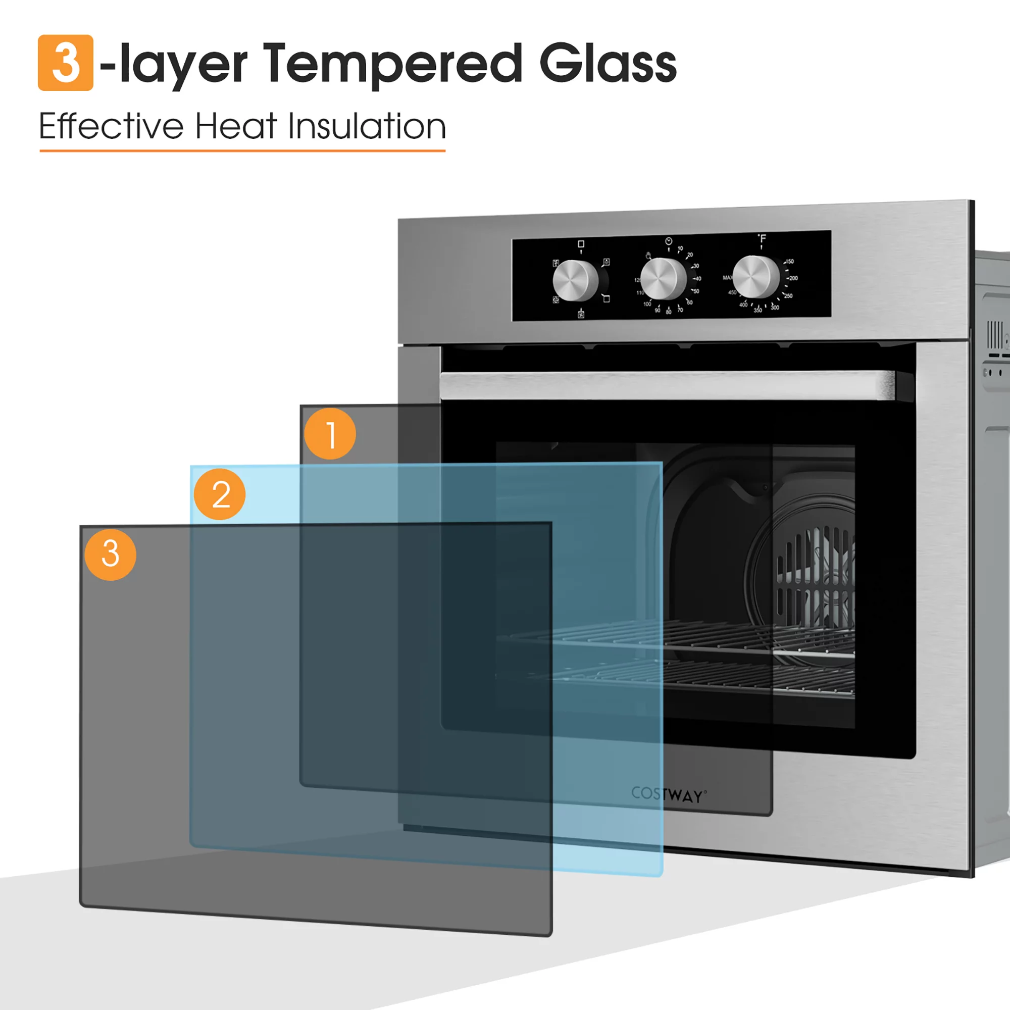 Costway 24'' Single Wall Oven 2.47Cu.ft Built-in Electric Oven 2300W w/ 5 Cooking Modes