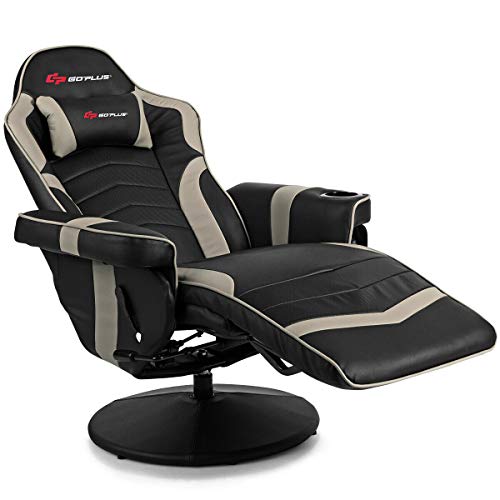 Goplus Massage Gaming Chair, Racing Style Gaming Recliner w/Adjustable Backrest and Footrest