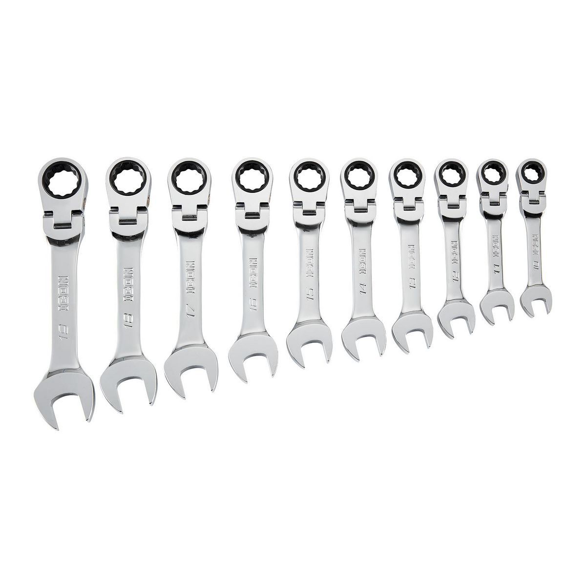 ICON Professional Stubby Flex Head Metric Ratcheting Combination Wrench Set, 10-Piece